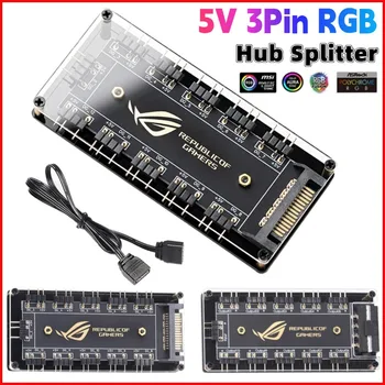 5V 3Pin ARGB Hub Splitter SATA Power Extension Cable Adapter PC RGB Fan Cooler Splitter for ASUS/MSI/GIGABYTE/ASRock Motherboard 1