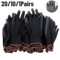 20/10/1Pairs Black PU Coated Work Gloves Non Slip Breathable For Factory Machinery Gardening Construction Outdoor Work 1