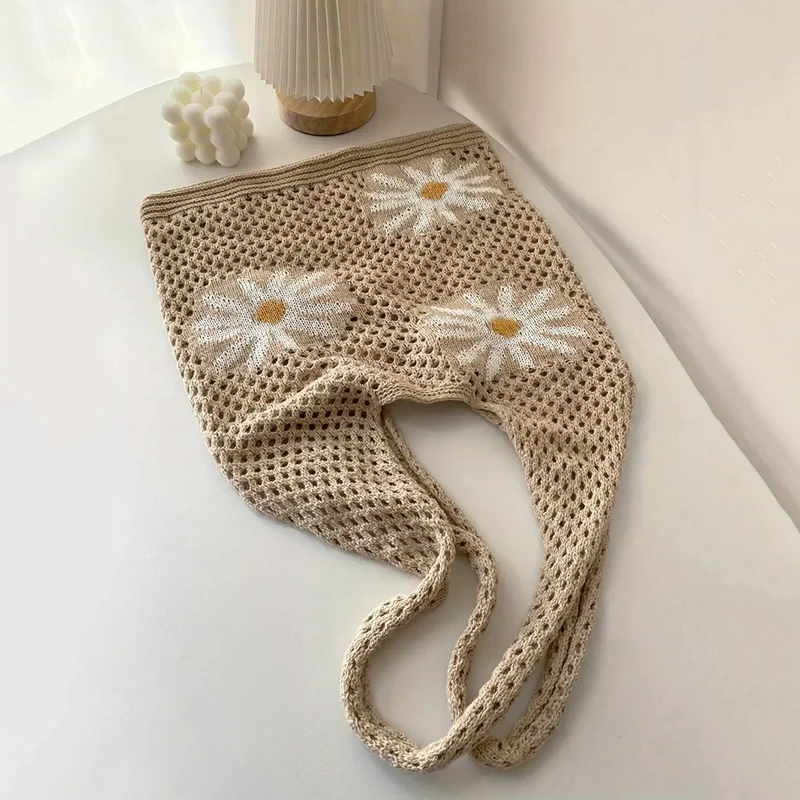 Eco-Friendly Portable Flower Mesh Net Shopping Bag Reusable Foldable Handbag Tote for Fruit Vegetable Storage Women Grocery Bag