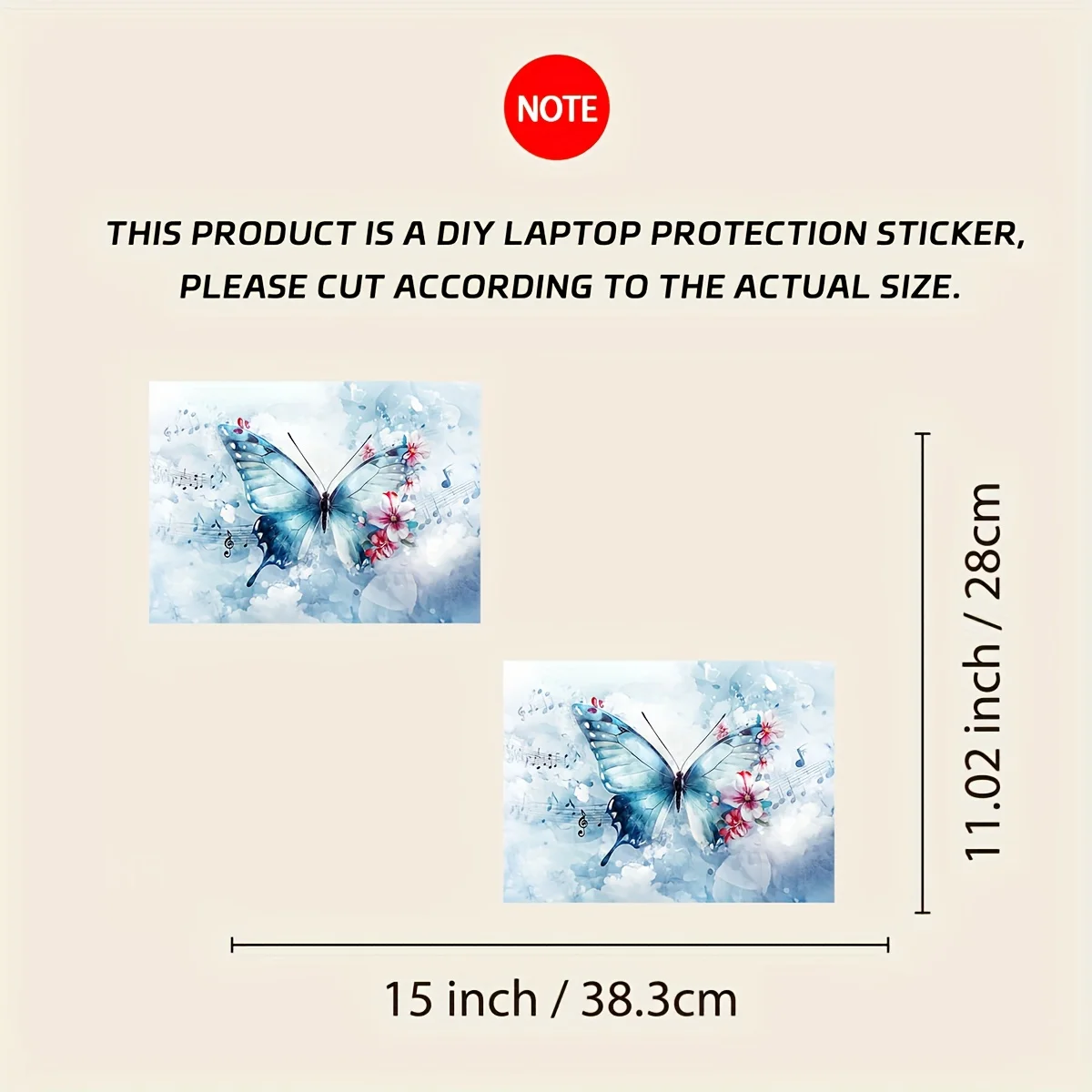 2팩 나비 패턴 노트북 스티커 케이스, 범용 라이트 베이지 방수 스크래치 방지 스티커 - 방수, 스크래치 방지
