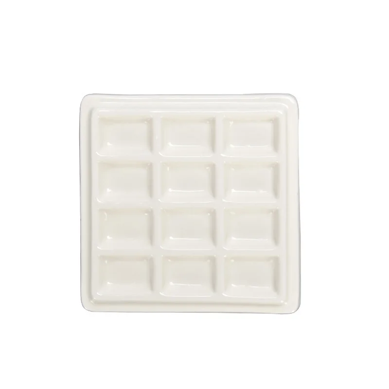Ceramic Color Palette with Cover 12 Grids Painting Multifunctional Paint Palette Color Mixing Watercolor Moisturize