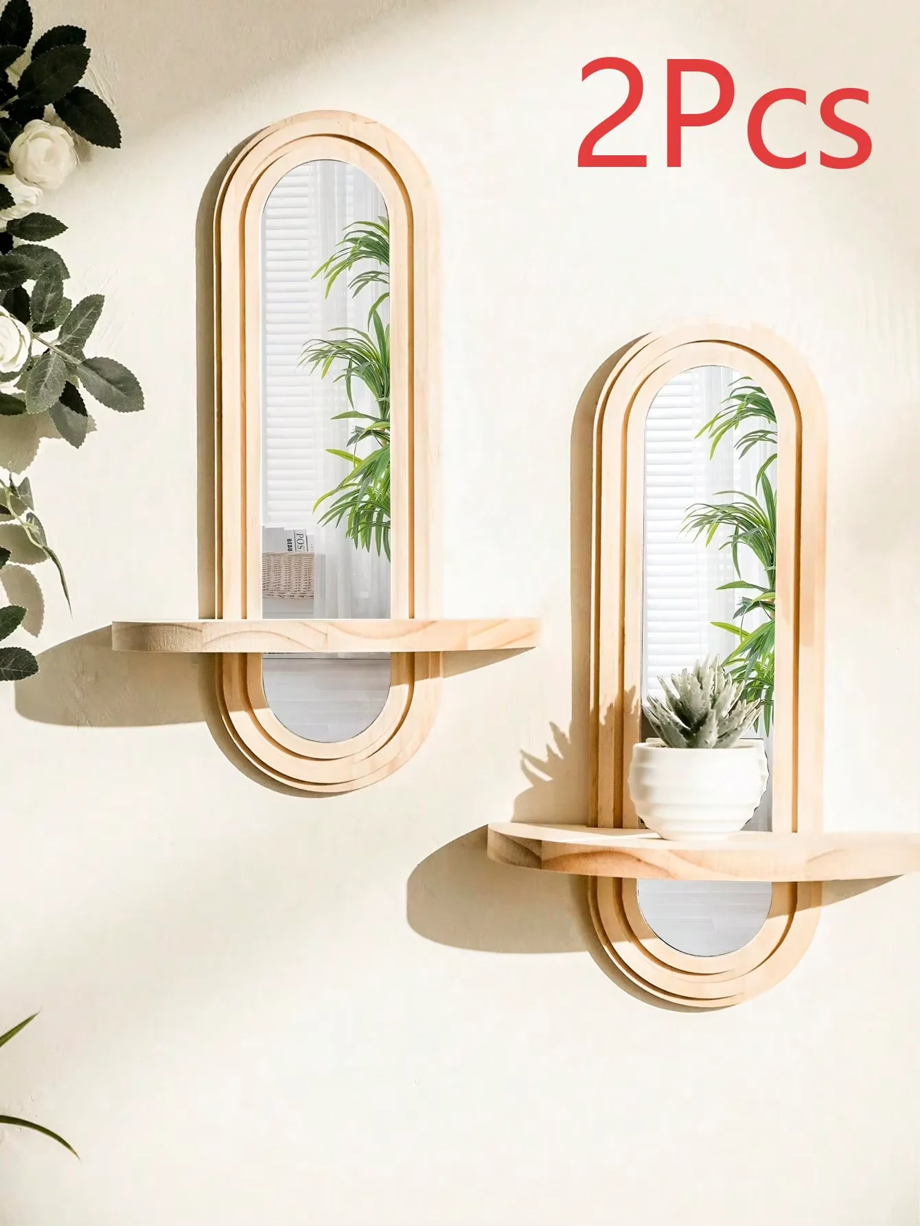 Boho Chic Geometric Wall Shelf - Natural Wood Finish, Modern Home Decor Accent