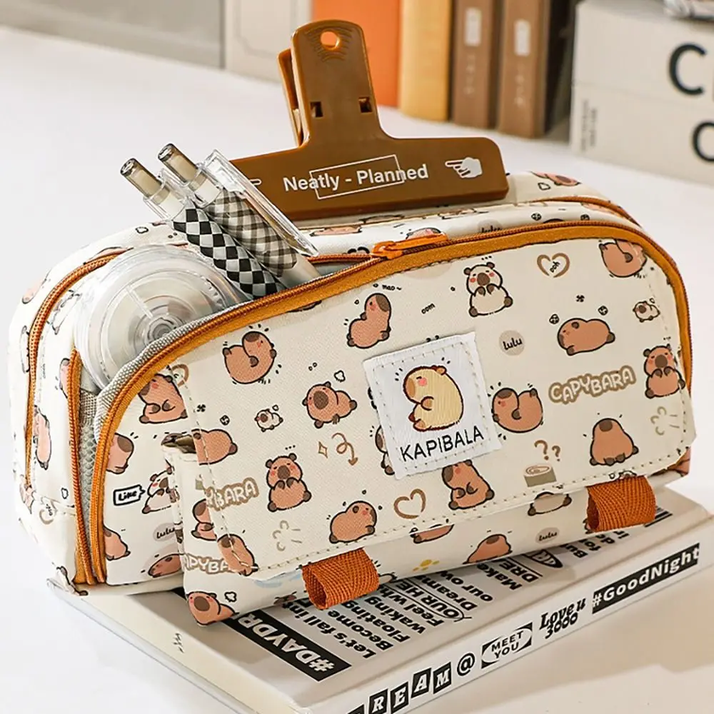 Pencil Case INS Capybara Four-layer Large Capacity Pen Bag Cute Cartoon Pencil Case Stationery Organizer Storage Bag For Students Gift