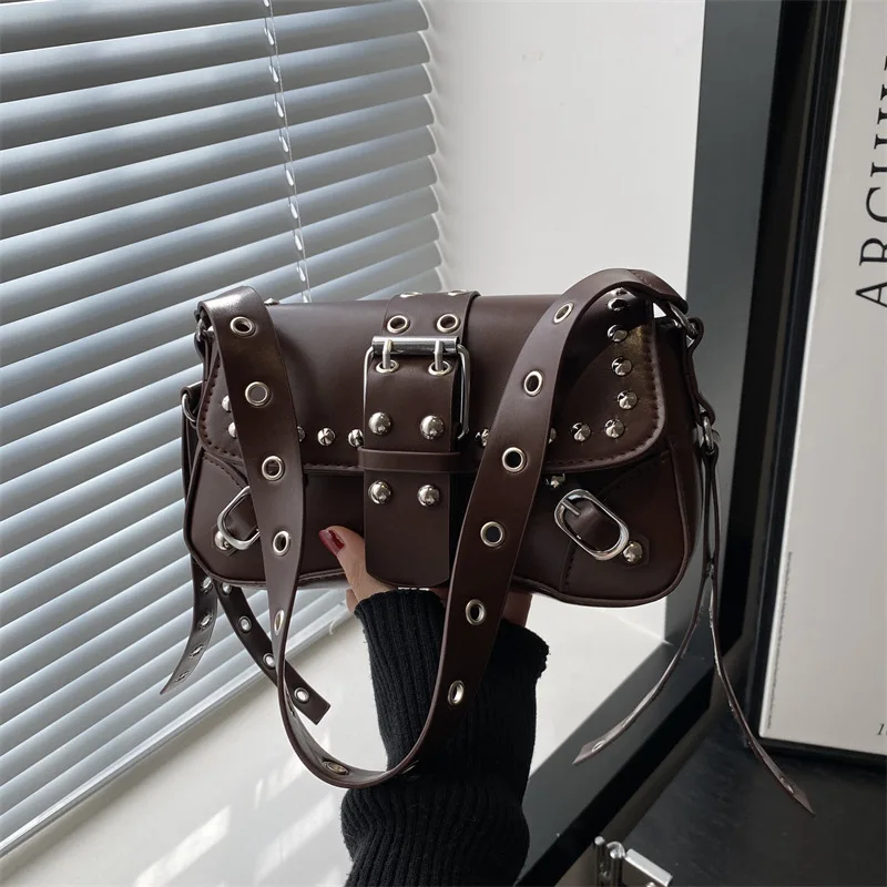 Punk Style Rivet Shoulder Bag - Trendy PU Leather Handbag
