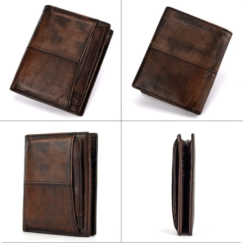 RFID Antitheft Wallet Retro Men's Wallet Cow Leather Clutch Wallet  Short Wallet  Money Clip  Coins Purse Card Holder  Notecase