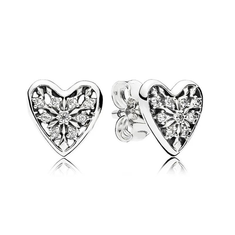 

Authentic 925 Sterling Silver Hearts of Winter Fashion Stud Earrings For Women Gift DIY Jewelry