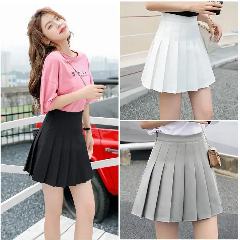 

Pleated Skirt Solid Color Skirt High Waist Skirt a Word Woman Skirts Mujer Faldas Saias Mulher