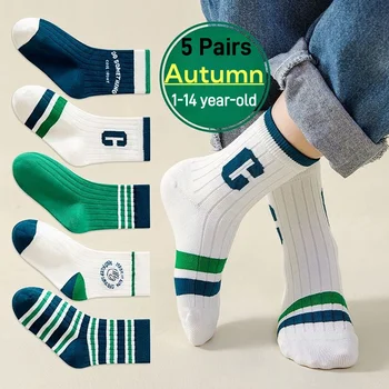 5 Pairs Kids Cotton Autumn Sport Socks – Boys 1-14T 1