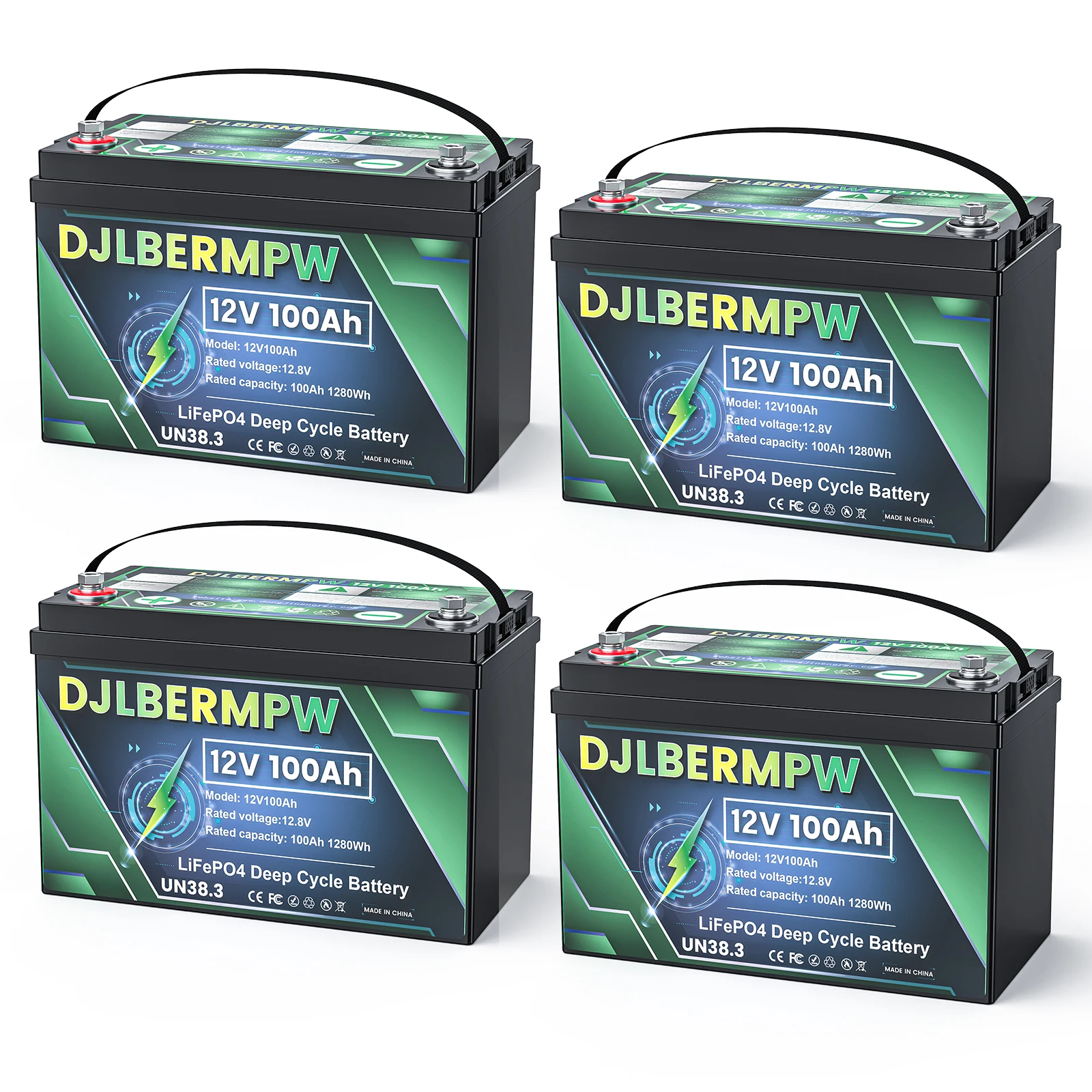 DJLBERMPW 48V 100Ah LiFePO4 Battery Lithium Iron Phosphate Batteries in BMS for Golf Cart Battery 48V 5120Wh, 4 Group 12V 100Ah