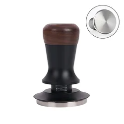 Adjustable Constant Force Espresso Coffee Tamper with Walnut Handle and Stainless Steel Base - 53mm (Black Flat Base)