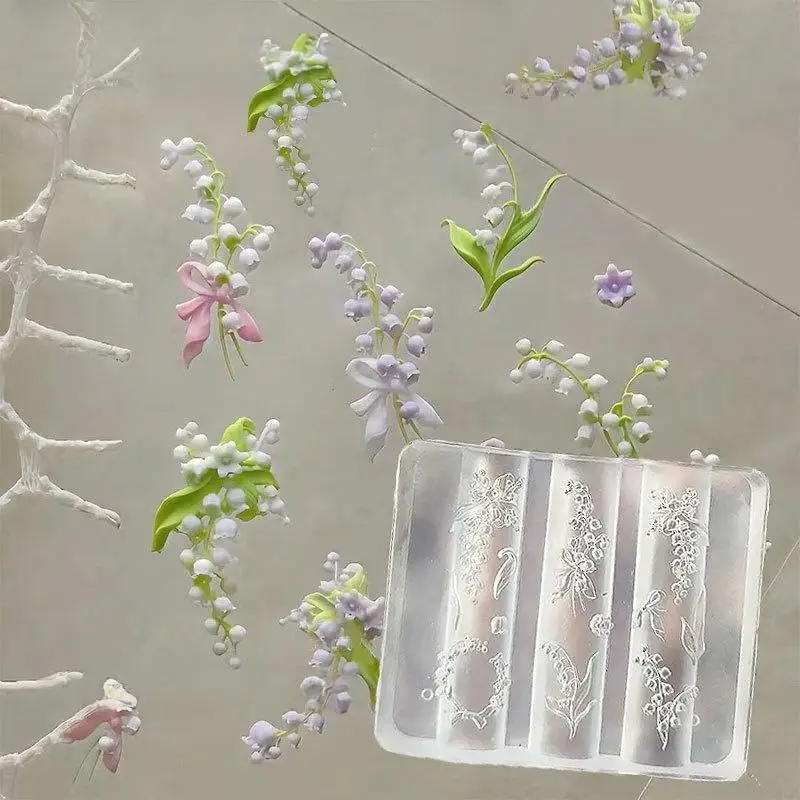 새로운 은방울꽃 3D 실리콘 네일 몰드 꽃 네일 아트 조각 몰드 템플릿 DIY 네일 아트 데코레이션 매니큐어 디자인 도구