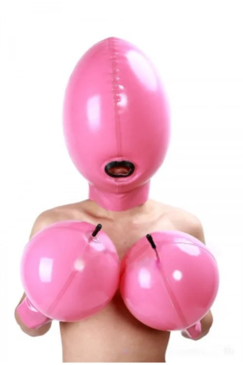 

Pure Rubber Latex Inflatable Gloves Cospla Pink Hood Masquerade Headgear Set 0.4MM S-XXL