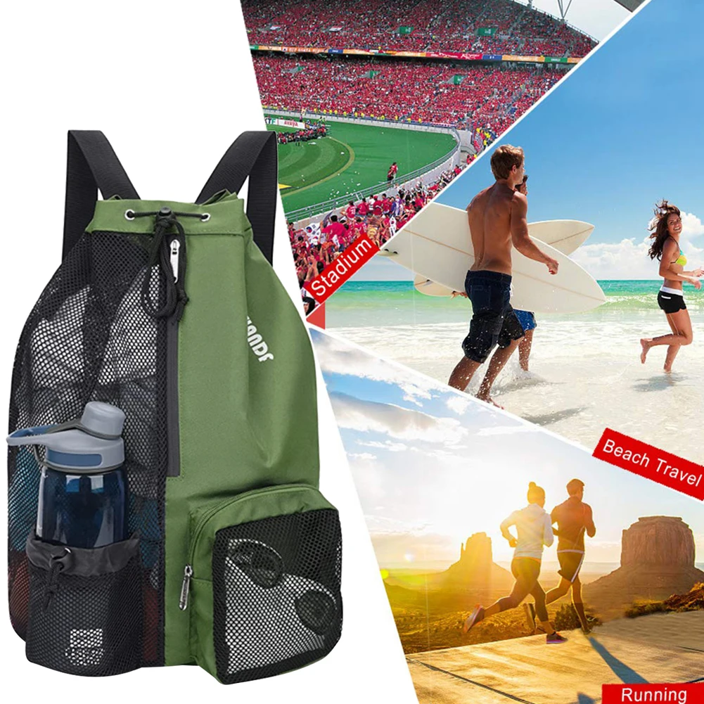 Drawstring Mesh Beach Storage Bag with Wet Pockets Men Women Summer Swim Backpack for Outdoor Hiking waterproof bag,mesh beach bag