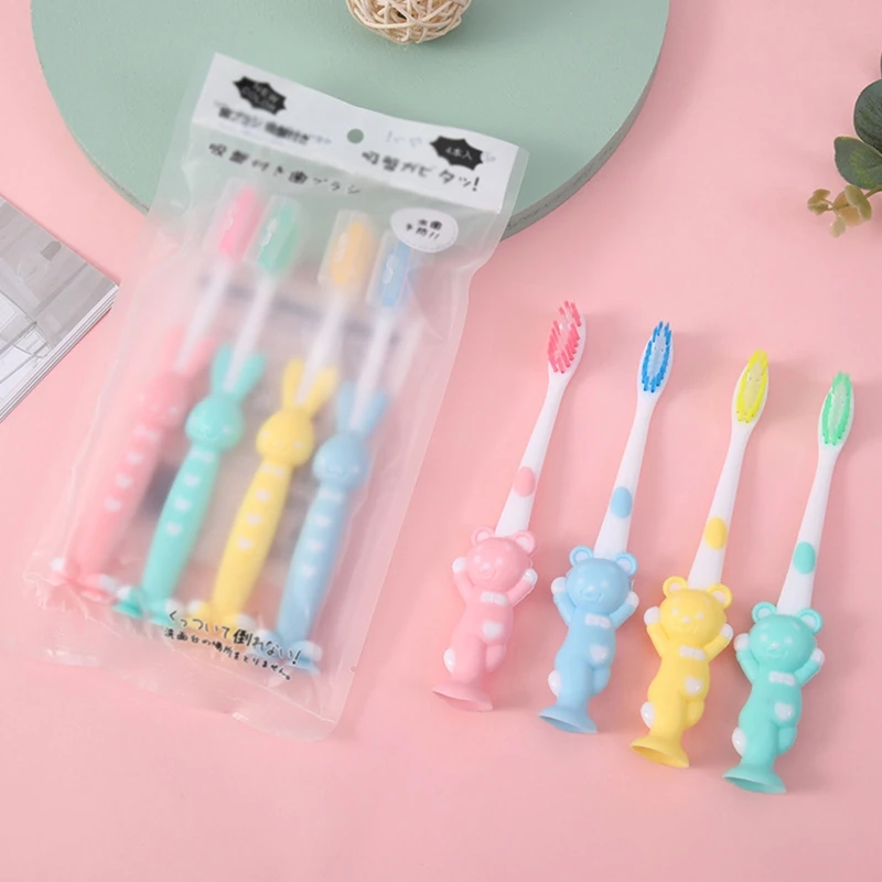 

4pcs Candy Color Tooth Brushes Baby Kids Toothbrush Soft Fine Bristles Teeth Brush Children Care Cleaning Tool