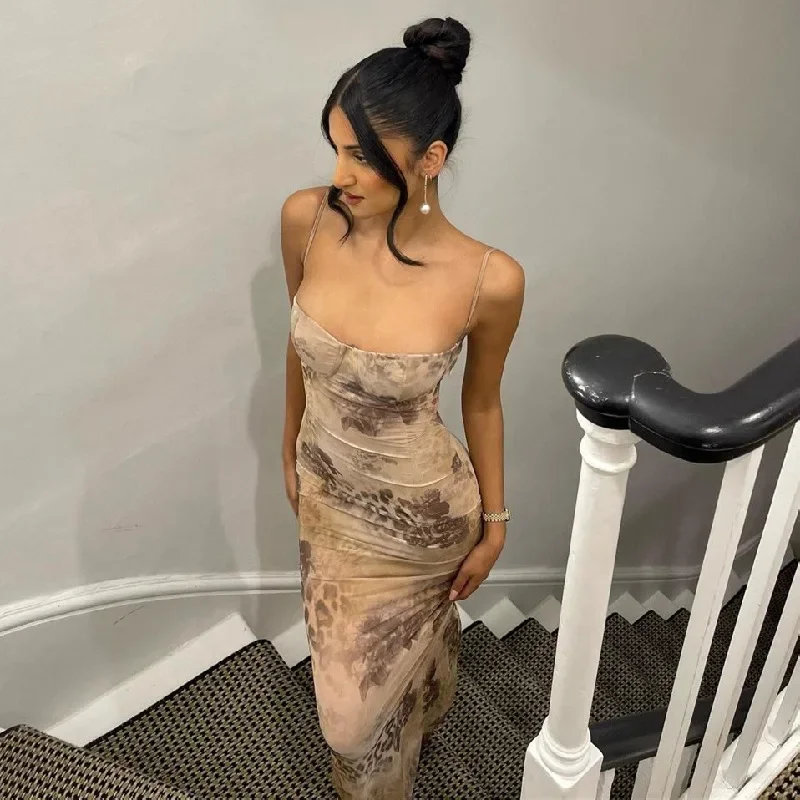 

Sexy Backless Sling Showing Bust Flower Print Dress Beach Dresses Traf New Women's Long Summer Promotion 2023 Formal Custom Prom