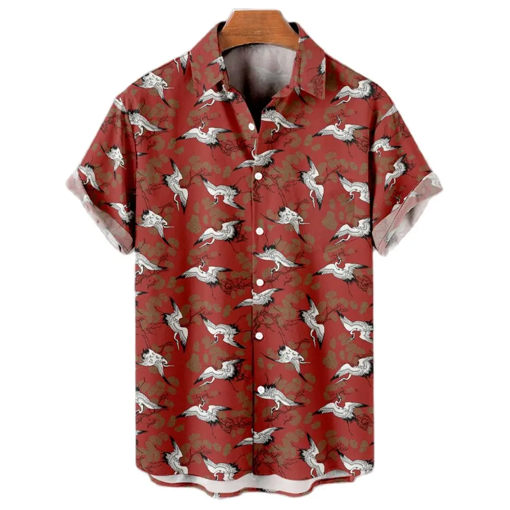 

Hawaiian Men's Shirt Lapel Short Sleeve Shirt for Men Summer New Male Clothing 3D Crane Printed T-Shirt Funny Casual Blouse New