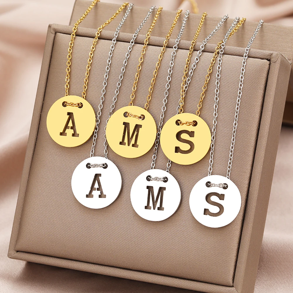 สแตนเลสสตีลสร้อยคอตัวอักษรเรขาคณิต A-M-S จี้ Choker แฟชั่นชายสร้อยคอผู้หญิงเครื่องประดับ Goth ของขวัญ 1