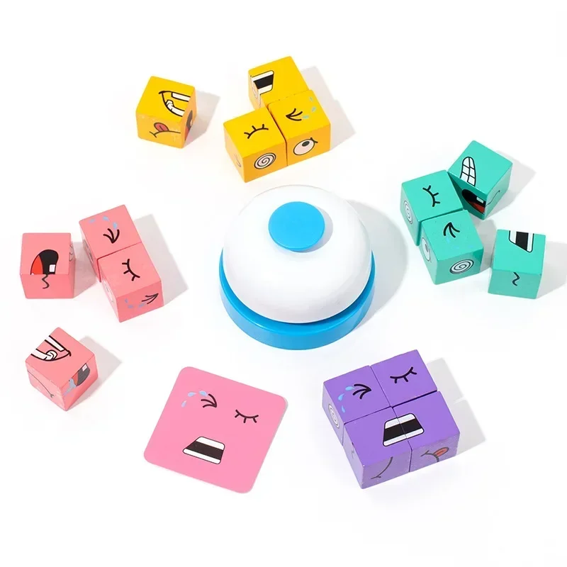 Cube Face Changing Building Blocks Board Game Wood Puzzle Montessori Expression Wooden Blocos for Children Battle Table Game building blocks,wooden puzzle toys,wooden toys,wooden blocks,stacking blocks