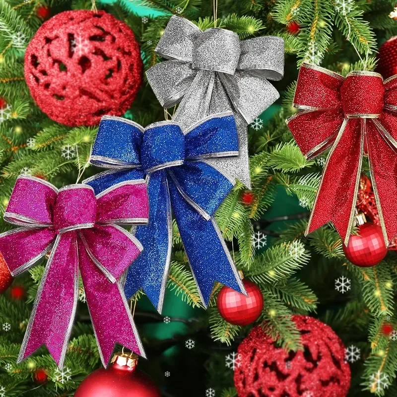 Description Picture 5 of item24/1pcs Glitter Bow Gold Red Xmas Tree Ribbon Bowknot Hanging Pendant Ornaments for Christmas New Year Party Home Decor Gifts