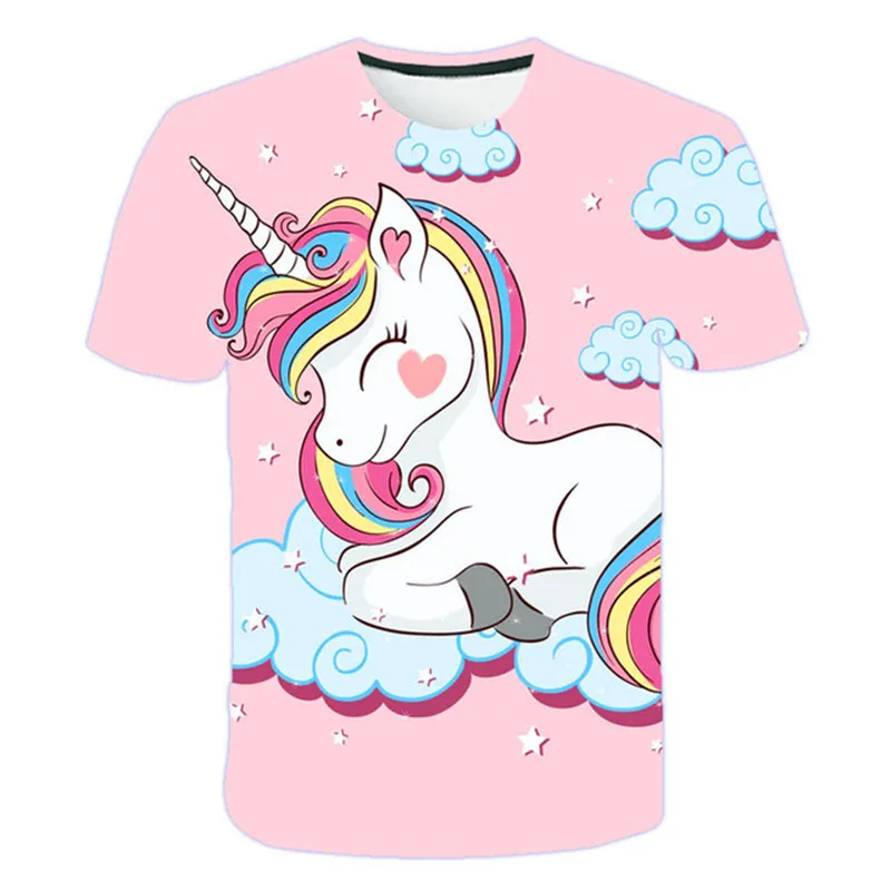 cool shirts Summer Kids Unicorn Girls Fashion Cute 3D Print T-shirt Clothes As Beauty as a princess 'S Casual Tops Suit 4-14 Years Old supreme shirt