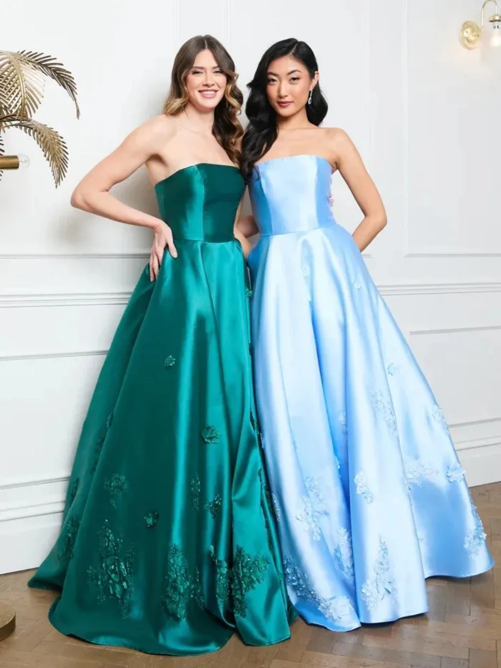 

Женское атласное платье с цветочной аппликацией, длинное вечернее платье до пола, без бретелек, ТРАПЕЦИЕВИДНОЕ платье для выпускного вечера, 2024