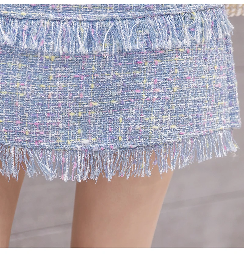 2022 Spring Fall Korean Woolen Tassel Skirts Women High Waist Alina Elegant Kawaii Tweed Sweet Office Ladies Bodycon Mini Skirts pleated skirt