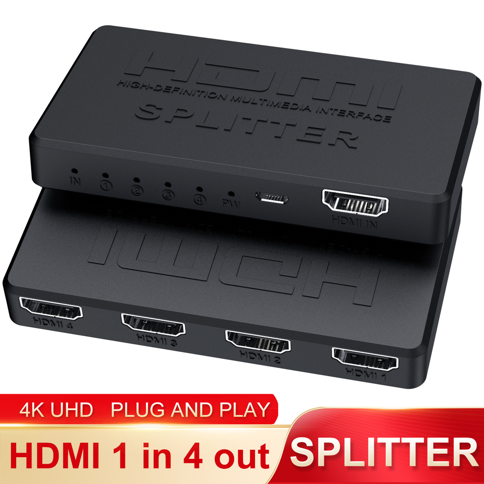 4K 2K HDMI Splitter 1 in 4 out 4x1 HDMI Switch HDMI-compatible Adapter HD 1080P Video Switcher for Xbox PS4 DVD HDTV PC Laptop