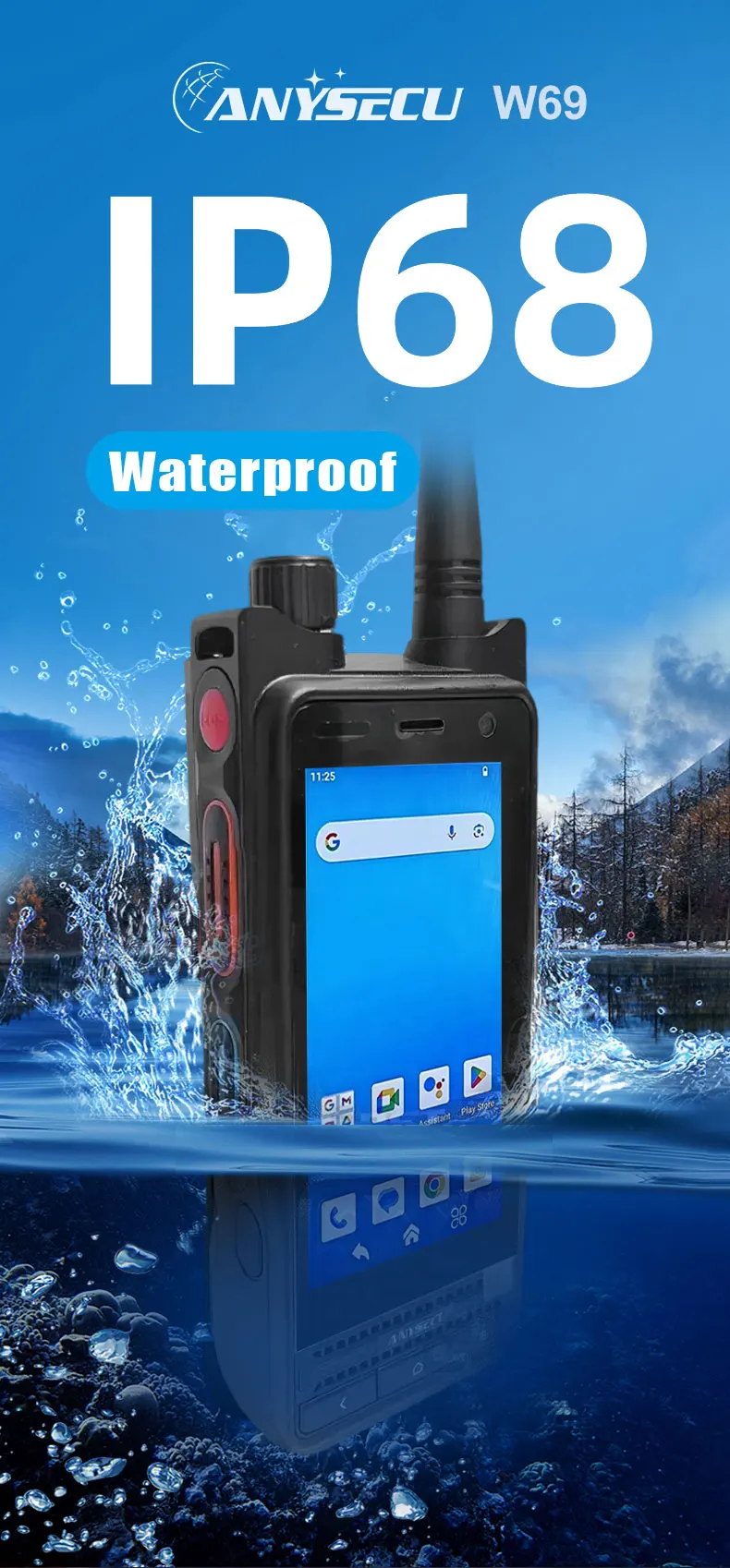 W69 Andriod 14 4G Network Radio With NFC WIFI GPS Work with ZELLO Real-ptt IP68