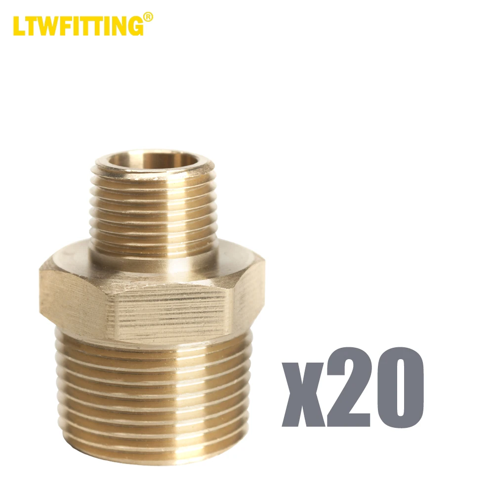 

LTWFITTING Brass Pipe Hex Reducing Nipple Fitting 3/4-Inch x 3/8-Inch Male NPT(Pack of 20)