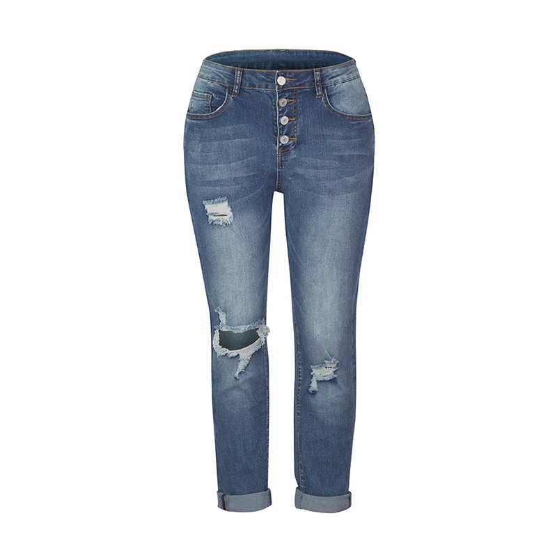 Fashion Spring and Summer New Women's Clothing Tidian Stretch Wash Hole Small Feet Street Style Denim Trousers Women Jeans Lady