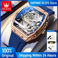 OLEVS 6779 Mens Watch Luxury Skeleton Original Automatic Mechanical Watch Silicone Strap Sports Watches For Man Gifts Box Reloj