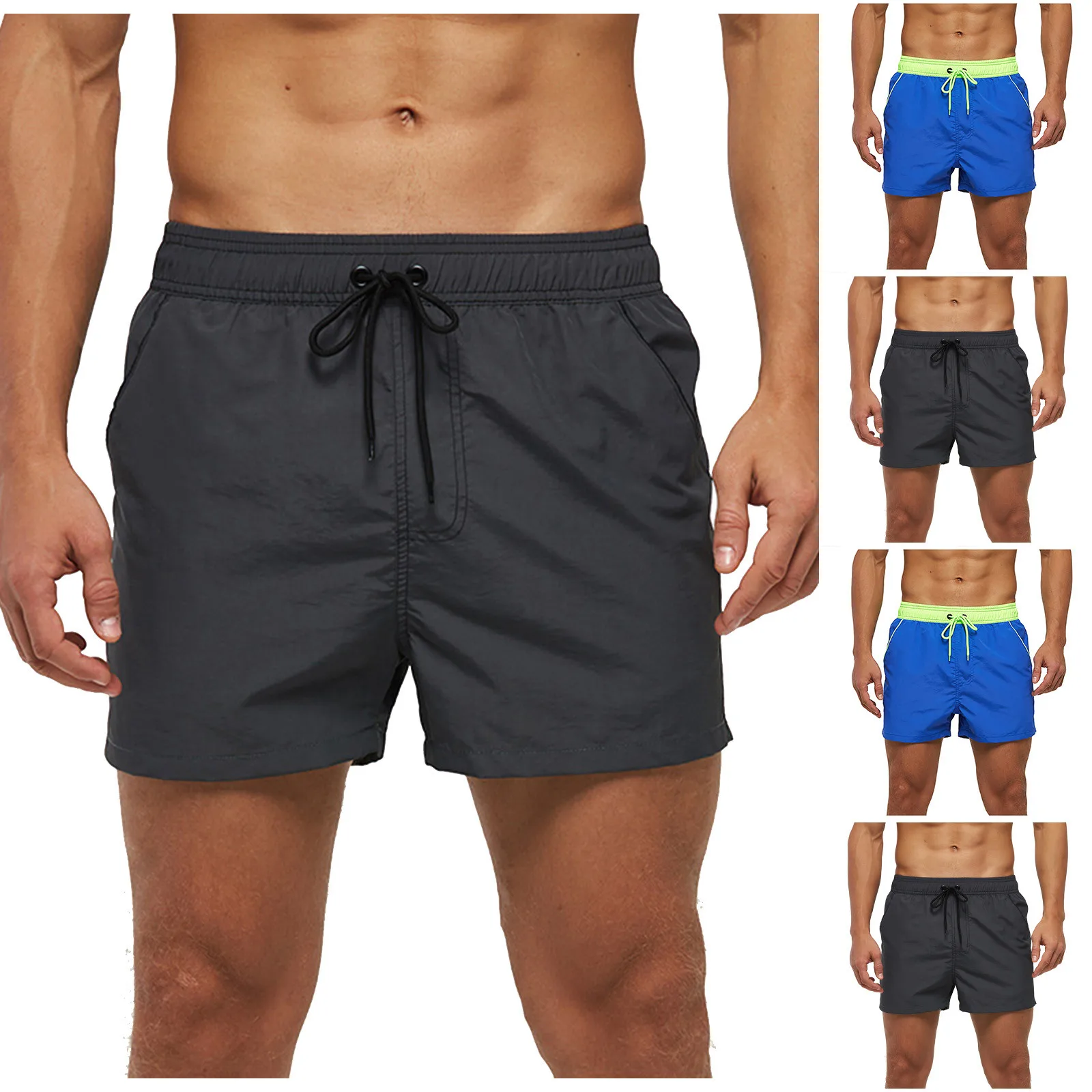 

Men'S Beachwear Shorts Causal Surfing Back Pocket Zipper Solid Color Shorts Quick Drying Waterproof Classic Swimming Trunks