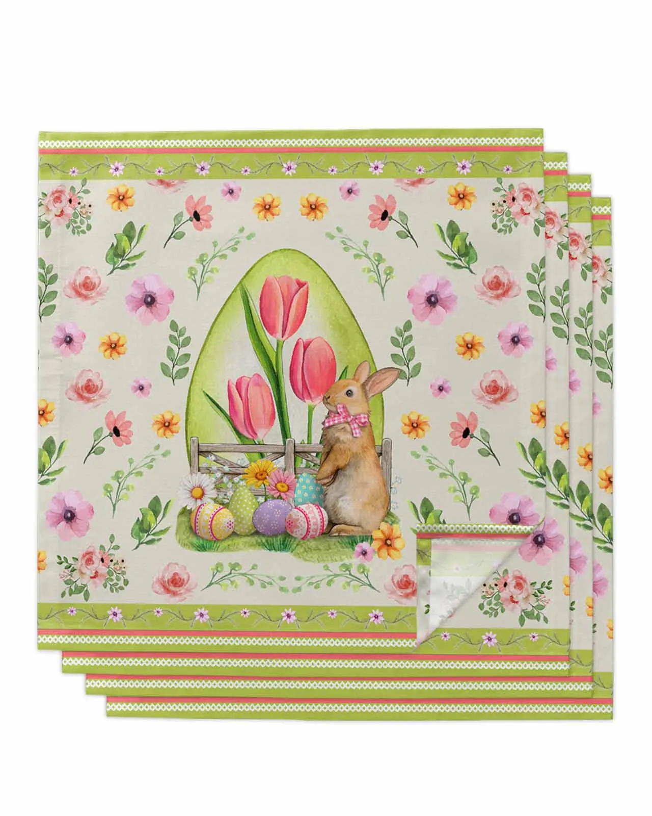 

4pcs Easter Eggs Bunny Tulip Flower Retro Table Napkins Cloth Set Kitchen Dinner Tea Towels Table Mat Wedding Decor Napkins