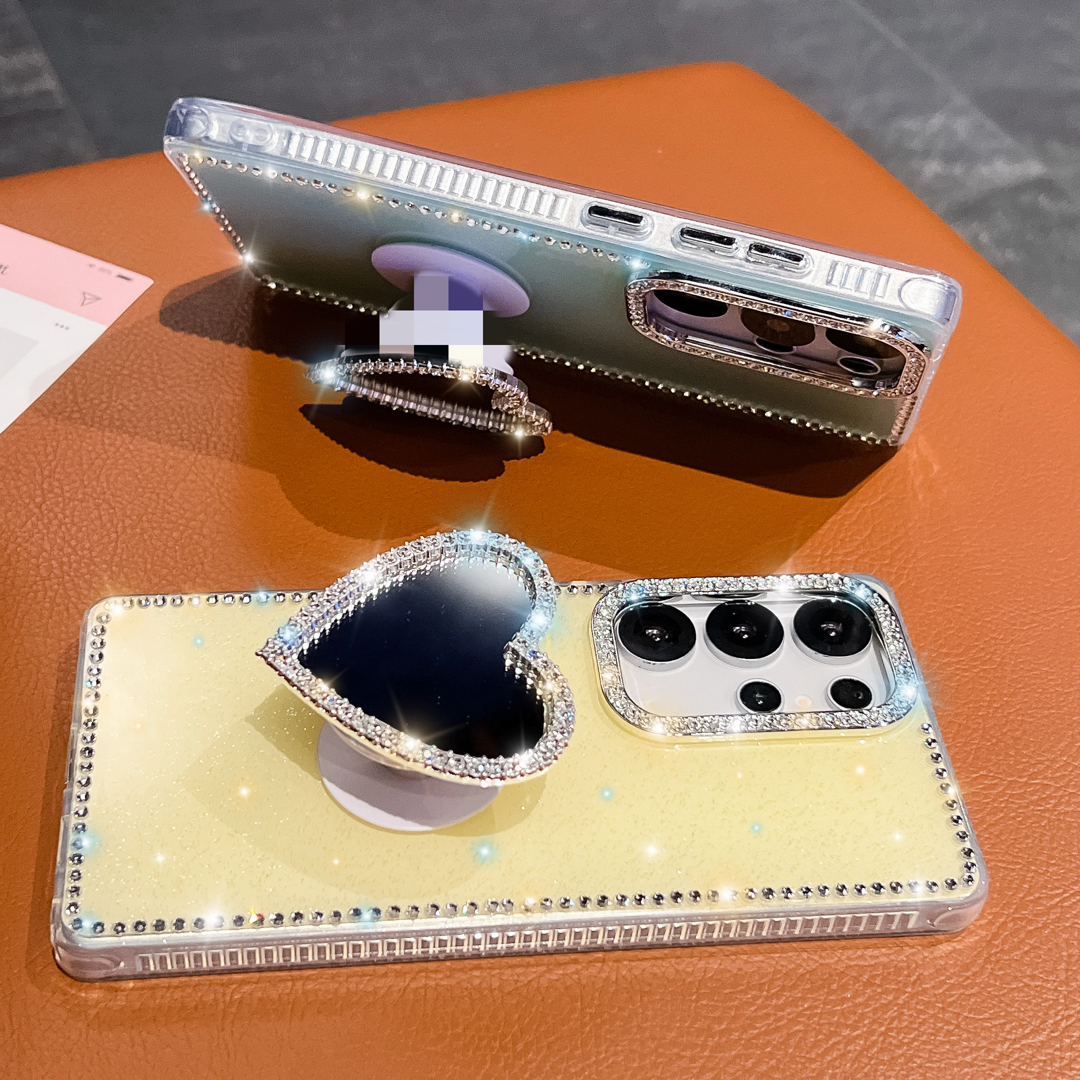 Luxury Love Heart Mirror Diamond Bling Holder Phone Case