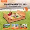 Wooden Sandbox, 52.4 x 47.2 x 16.9 in Sand Box, Sand Pit with Foldable Bench Seats and Bottom Liner, Natural Wood Kids Sandbox 2