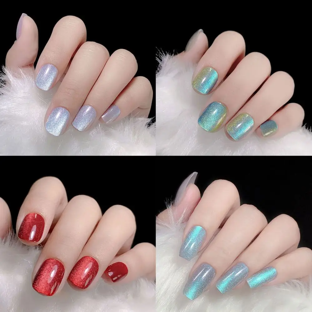 

Long Ballerina False Nails Manicure French Cat Eye Fake Nials Detachable Crystal Press on Nails at Salon