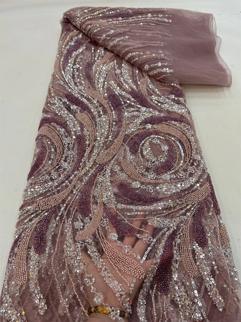 African Sequins Lace Fabric 5 Yards High Quality French Nigerian Groom Lace Fabric For Sewing Dress Wedding Sewing QF0628