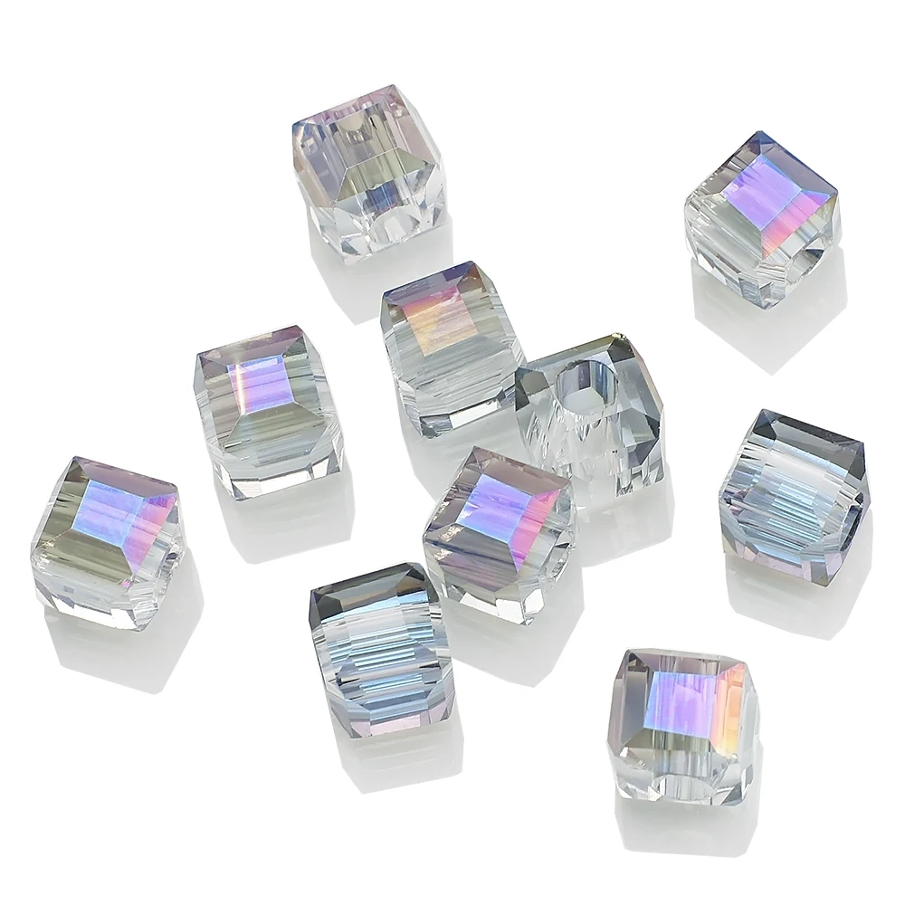 45Pcs 8mm 큰 구멍 유리 큐빅 구슬 크리스탈 DIY에 대 한 사각형 구슬 만들기 DIY 매력 Earings 목걸이 크리스탈 쥬얼리