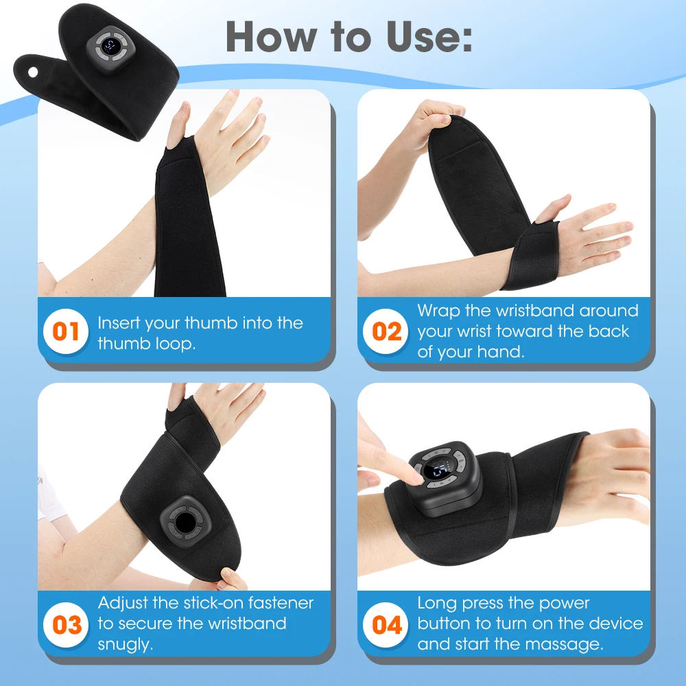 Airbag Wrist Massager 3 Levels Heating Vibration Massage Pad Cordless Air Pressure Hand Support Wristband Thermal Fatigue Relief