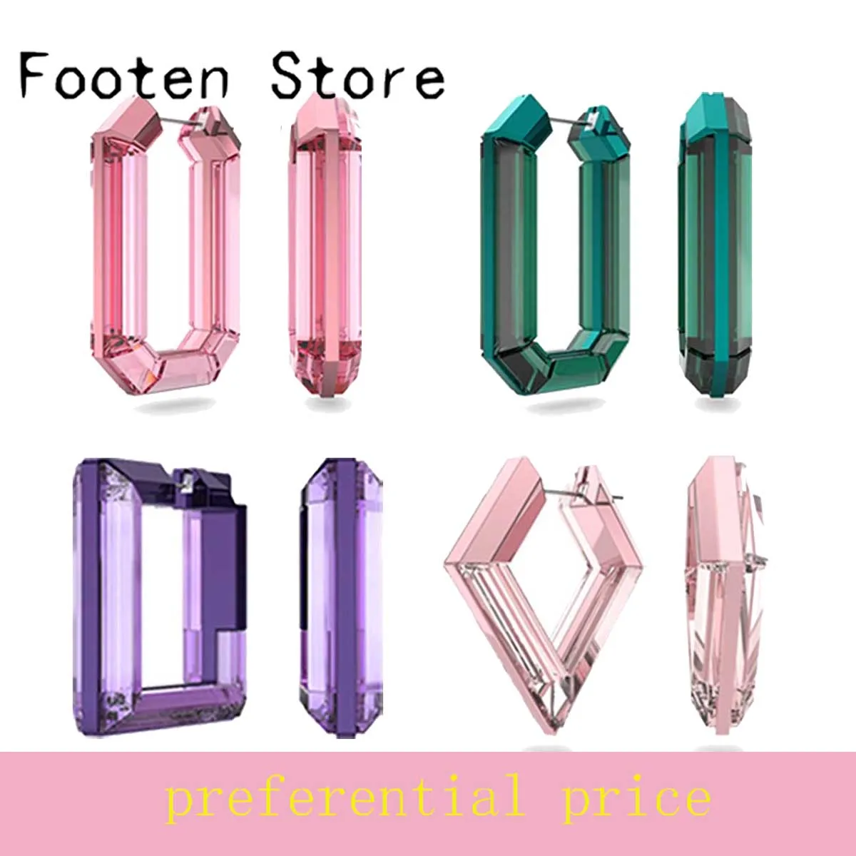 

Original Hoop Earrings 2024 Luxury Lucent Fine Jewelry Charm Green Pink Austrian Crystal Fashion Women's Romantic Gift With Logo