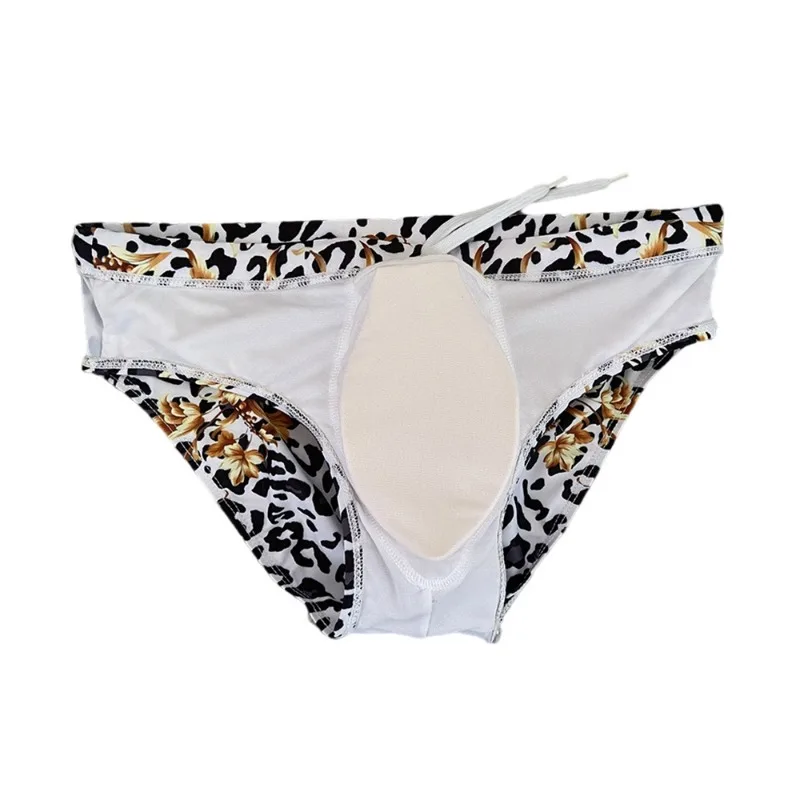 Summer Men Swim Briefs Sexy Low Waisted Leopard Print Swimming Trunks with Cups Sport Beach Shorts Quick Dry BreathableSwimsuit