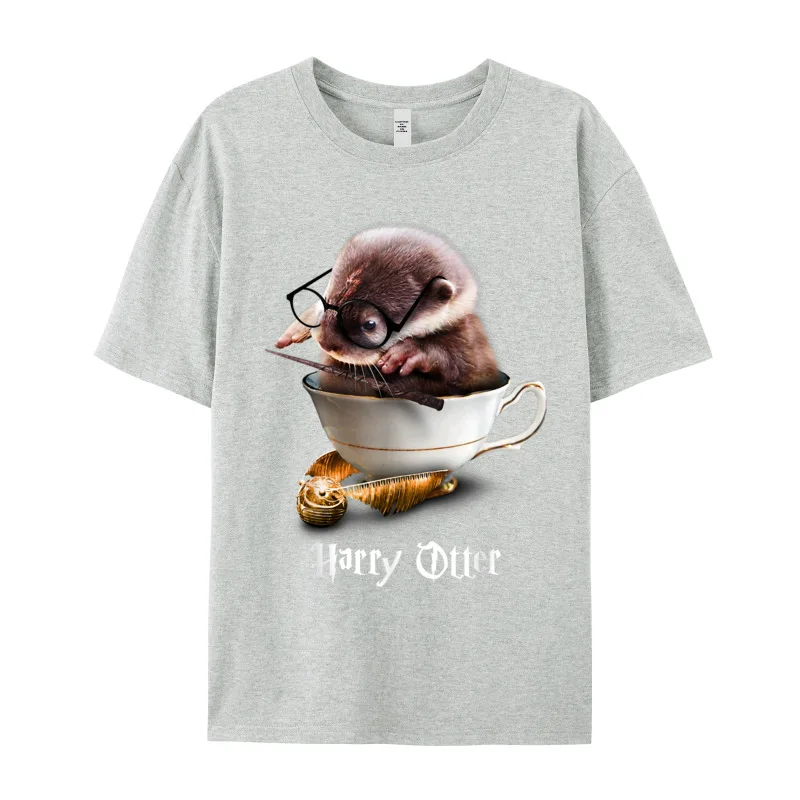 Design Short Sleeve Tees Father Day O Neck Pure Cotton Woman T-shirts Cute Baby Otter Shirt - Design T Shirt Discount Cute Baby Otter Shirt - Harry Otter Tshirt for Otter lover__892 gray