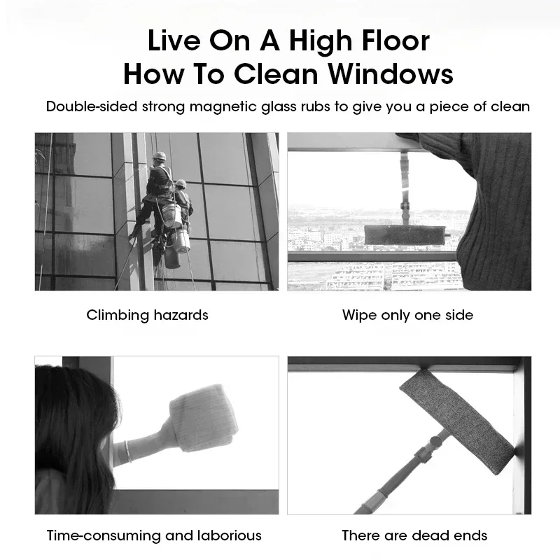 Dual Sided Magnetic Glass Cleaner High Rise Window Wiper With Automatic Drainage System For Home Office Multi Surface Cleaning