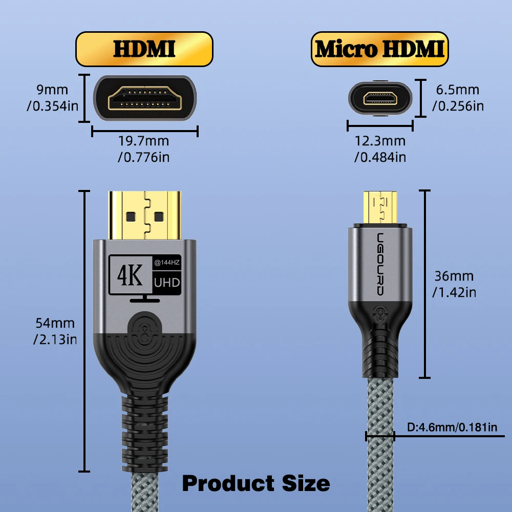 Premium UGOURD 4K Ultra HD Micro HDMI to HDMI Braided Cable with HDR Support