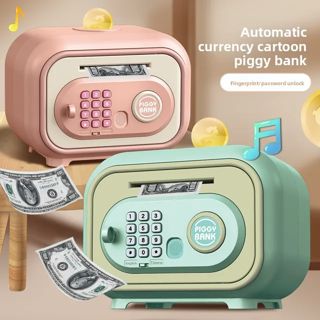 Children's Cartoon Piggy Bank Automatic Coin Roll Large Capacity Fingerprint Unlock Piggy Bank Toy 3