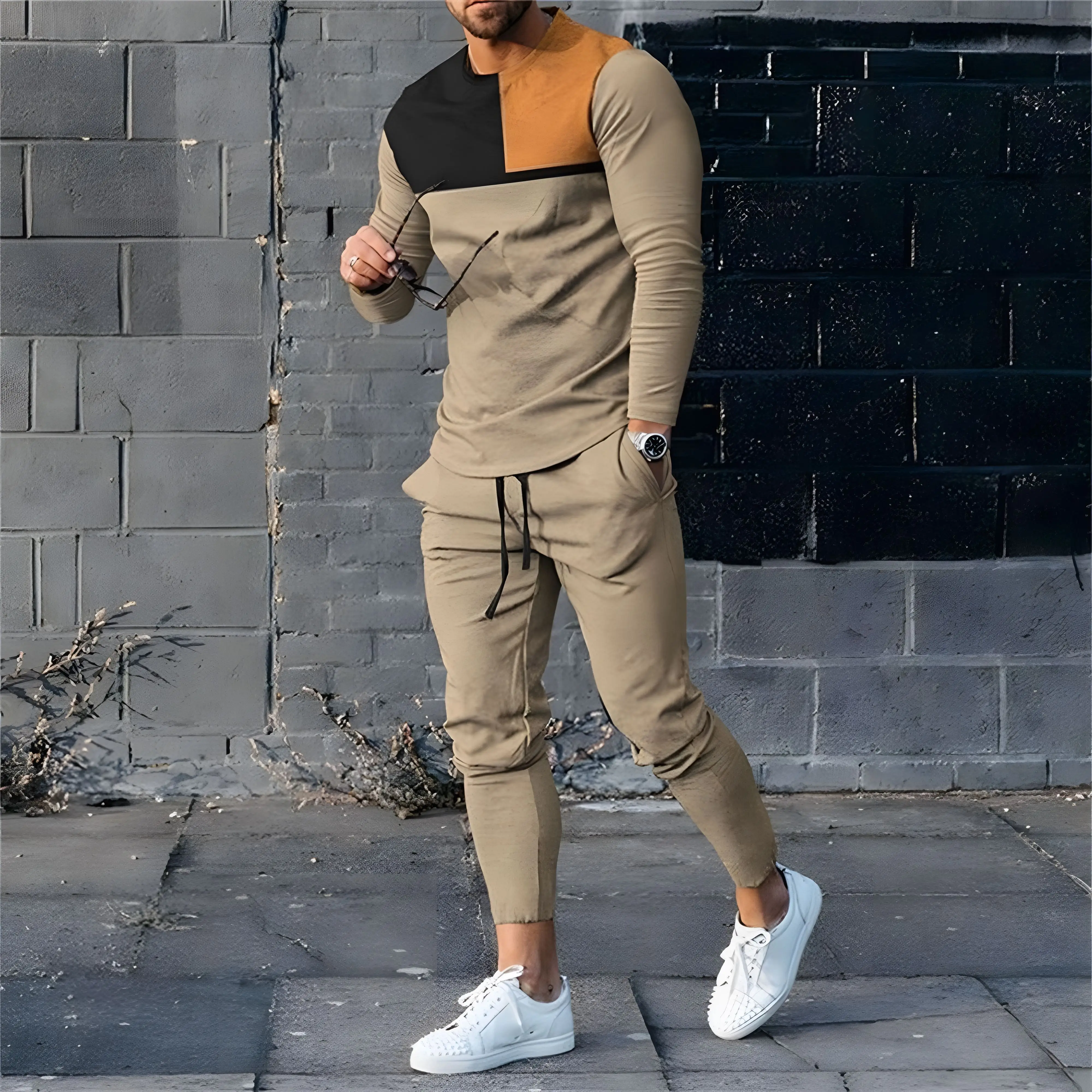 

Мужская одежда Футболка с длинным рукавом Спортивные штаны Комплекты из 2 предметов с круглым вырезом Мужские спортивные костюмы Повседневная толстовка Брюки Костюмы Повседневная спортивная одежда