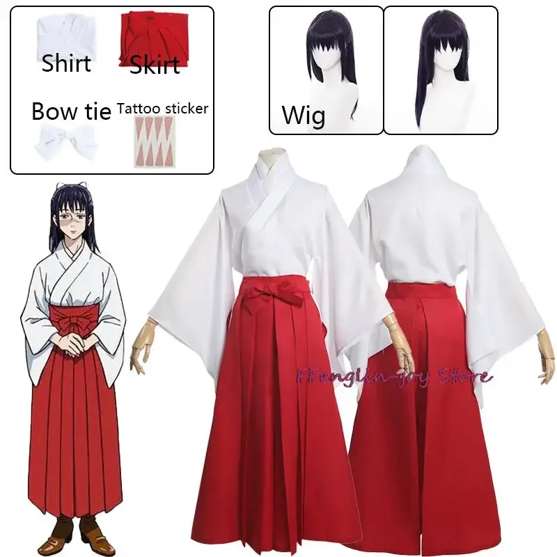 

Anime Iroi Utahime Cospaly Costume Kimono Red Skirt Wig Tattoo Sticker Bow Full Set Uniforms Halloween Costumes