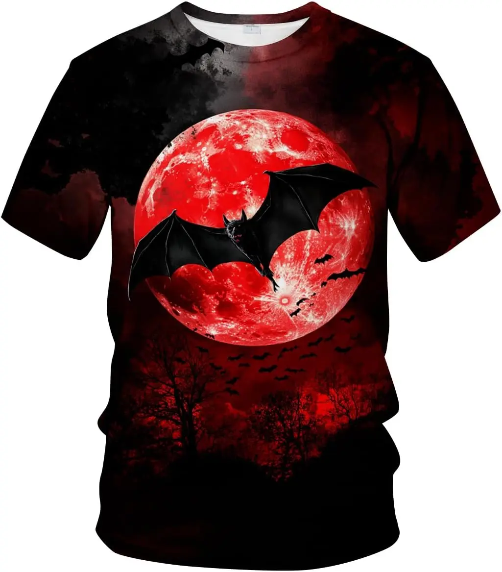 Halloween Fledermaus Muster Herren T-Shirts Gothic Horror Grafik Persönlichkeit Design Kurzarm T-Shirts Atmungsaktive Tägliche Casual Tops