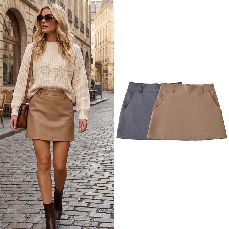 Willshela 여성 패션 솔리드 백 지퍼 a 라인 미니 스커트 빈티지 하이 웨스트 여성 세련된 레이디 스커트