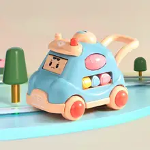 

Cute Polyhedral Trolley With Built-in Music Light Variable Face Expression Rotating Gear Fun Cartoon Modeling Baby Toy Car